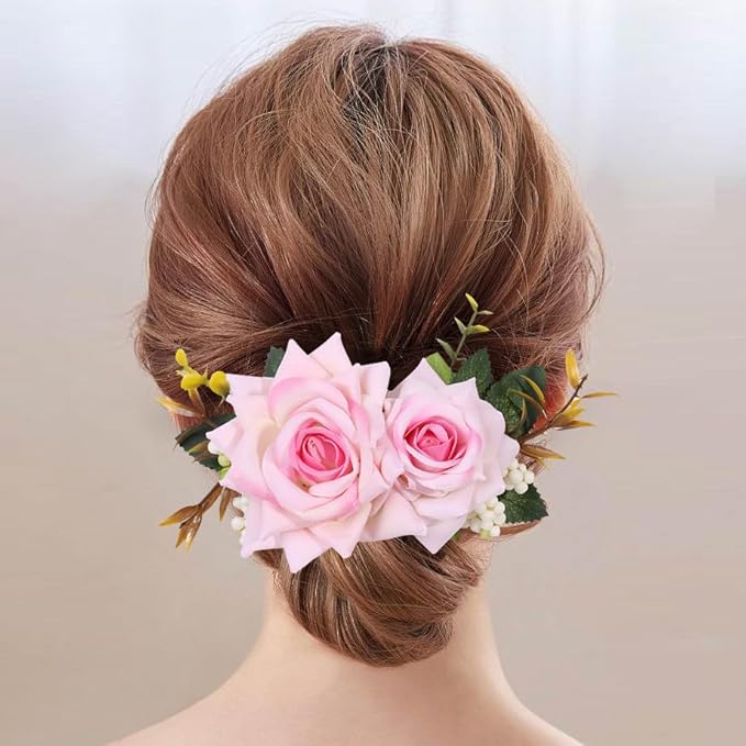 Flower Hair Clip for Women - Elegant Hair Accessory for Wedding, Party & Daily Wear (Peach)