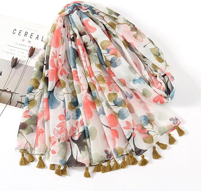 YOUR SMILE Large Boho Scarf for Women Lightweight Floral Printed Scarves Fall Winter Fashion Fringed Shawl wraps