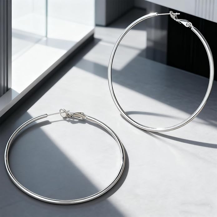 4/5/6 Pairs Stainless Steel 30/40/50/60/70 mm Silver 14K Gold Hoop Earrings for Women Hypoallergenic Big Thin Lightweight Dangle Set