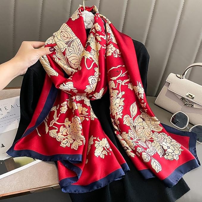 YOUR SMILE Large Mulberry Silk Feeling Long Stain Scarf Lightweight Sunscreen Shawls Wraps for Women
