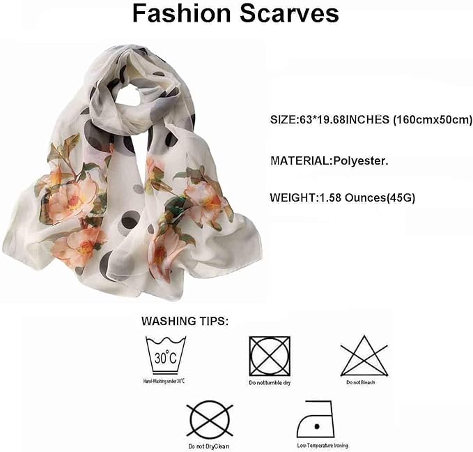 Pokeedioty Scarfs for Women Lightweight Fashion Scarves Elegant Floral Pattern Sheer Scarfs Sunscreen Shawls Wraps
