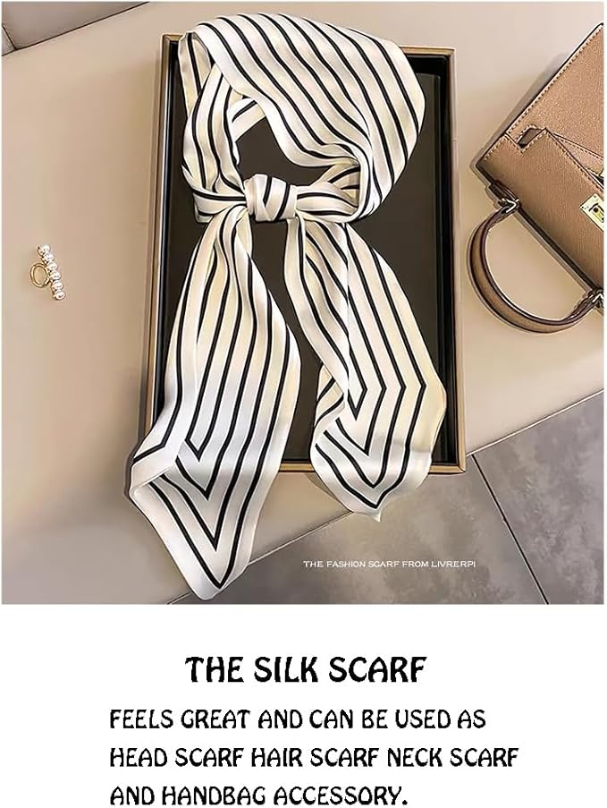 Livrerpi Silk Feeling Head Scarf Fashion Satin Hair Scarf Square Long Scarves for Women Gifts