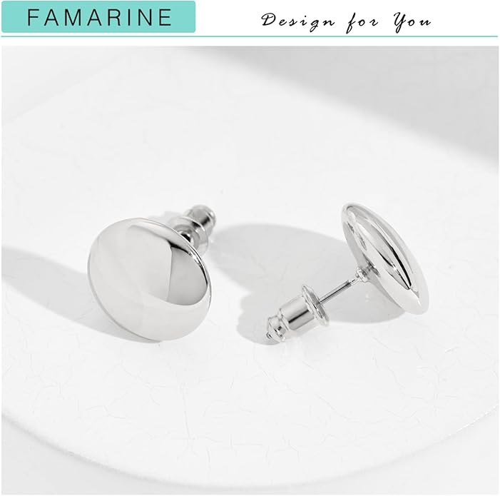 FAMARINE Dot Earrings Gold Silver Stud Earrings for Women Flat Round Earring Minimalist Earring