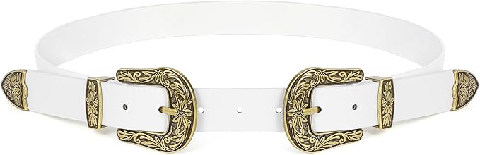 JASGOOD Double Buckle Western Belts For Woman Cowgirl Country Belt Vintage Black Leather Belt For Jeans Pants Dresses