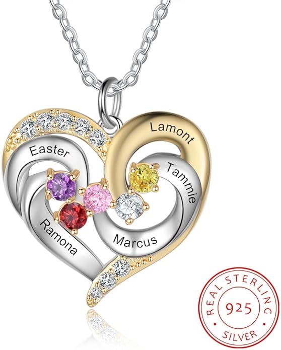 GLAMCARAT Personalized mothers necklace with birthstones names sterling silver jewelry for women customized engraved necklace