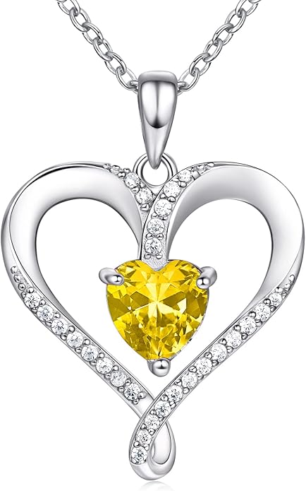 Birthstone Necklace for Women, 18K White Gold Heart Necklace Filled 925 Sterling Silver, Diamond Womens Jewelry Christmas Gifts for Women Wife
