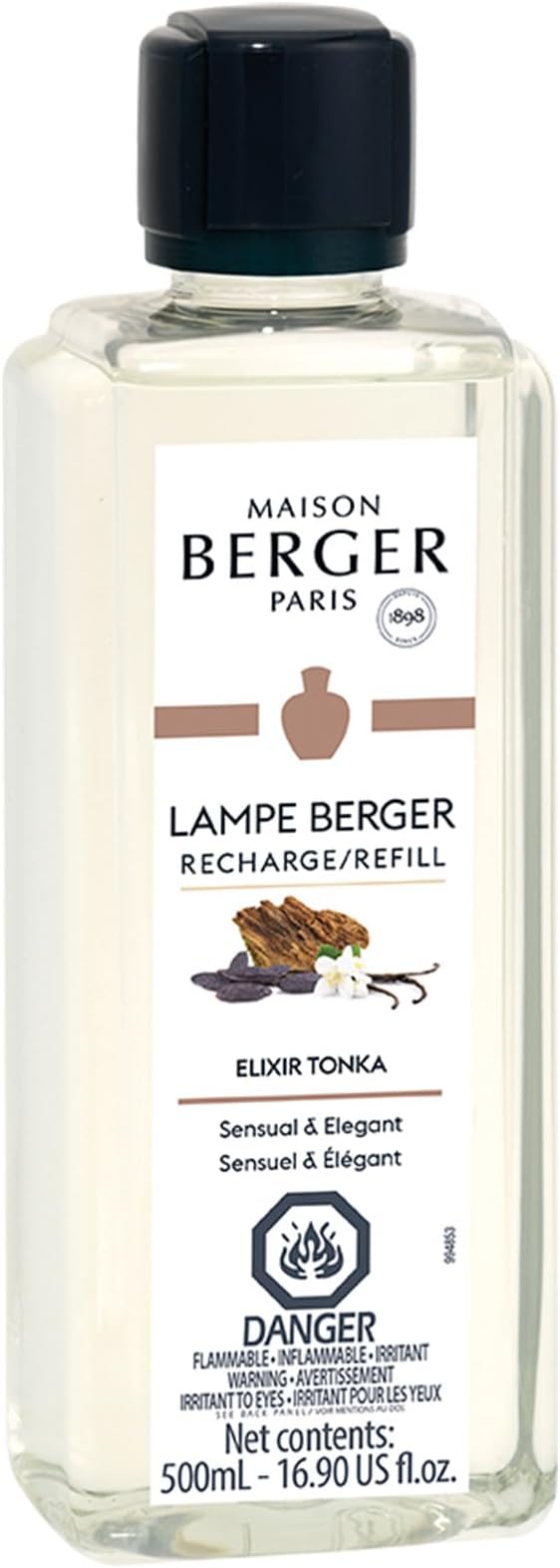 MAISON BERGER Tonka Elixir Lampe Berger Refill, 500 ml (16.9 fl oz), 2-in-1 Catalytic System, Neutralizes Odors and Diffuses Fragrance, Lemon, Coffee, Vanilla, Made in France