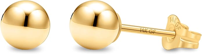 Kezef 14K Gold Filled Ball Stud Earrings for Women - Thick 14K Gold Layer, Hypoallergenic for Sensitive Ears, Round Studs | 3mm-9mm