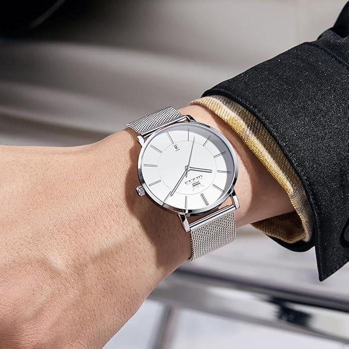 OLEVS Mens Watches Minimalist Ultra Thin Fashion Casual Analog Quartz Date Watch Waterproof Slim Simple Big Face Dress Wrist Watch Leather Band for Men
