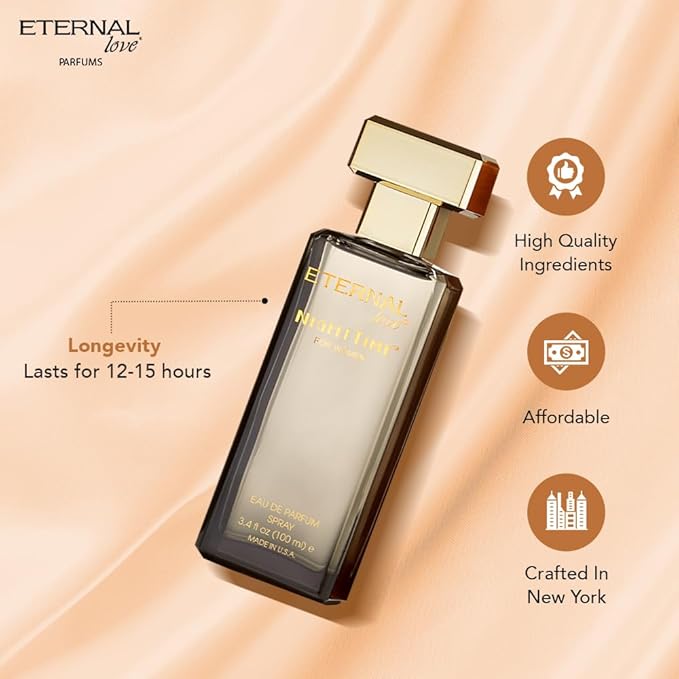 Eternal Love Nighttime for Women - Long Lasting Eau de Parfum Spray - Romantic Big Floral Fragrance with Rose & Jasmine - Warm Sophisticated Scent - 3.4oz
