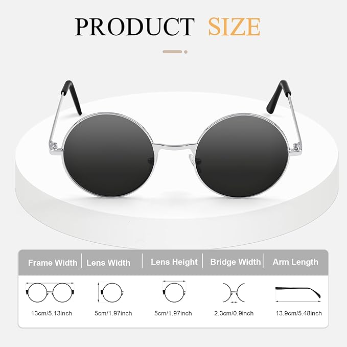 CHRORINE Hippie Sunglasses Round 70s Retro Glasses for Women Men Party Accessory Festival Fashion Vintage Sunglasses