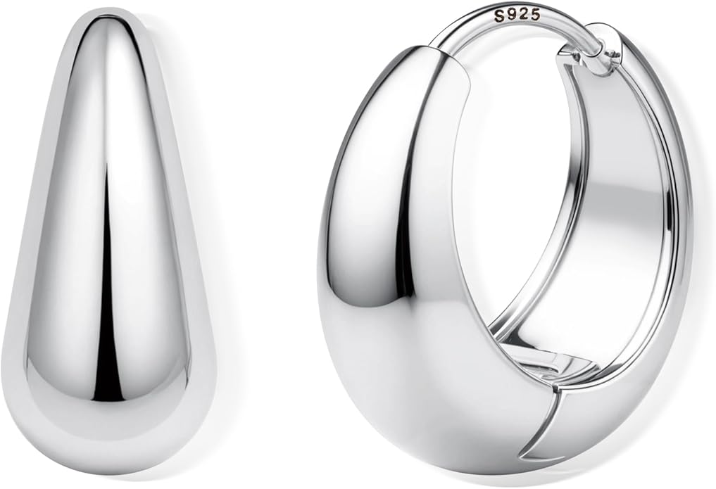 14K Gold Plated Small Chunky Hoop Earrings Sterling Silver Post - Hypoallergenic Trendy Thick Lightweight Silver Plated Huggie Hoops Dainty Hoop Earrings for Women Non Tarnish Jewelry Gifts