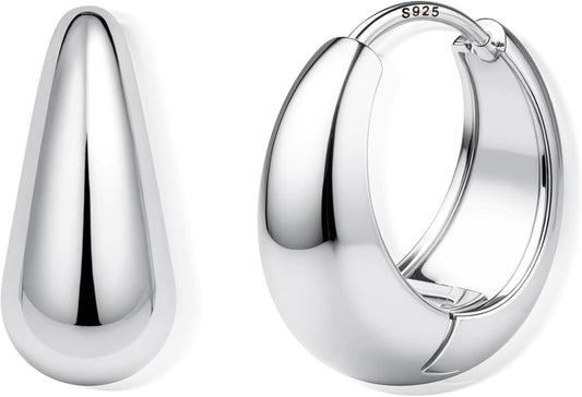 14K Gold Plated Small Chunky Hoop Earrings Sterling Silver Post - Hypoallergenic Trendy Thick Lightweight Silver Plated Huggie Hoops Dainty Hoop Earrings for Women Non Tarnish Jewelry Gifts