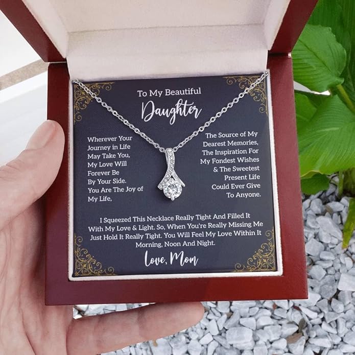 VIRAGIL To My Daughter Gift Necklace From Dad or Mom - Badass Daughter Jewelry With Heartfelt Message & Elegant Box