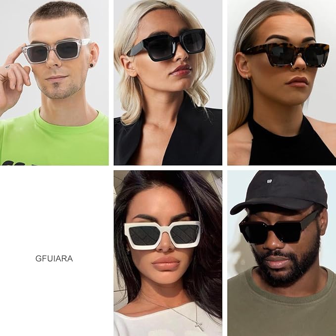 Trendy Square Sunglasses for Men Women Fashion Thick Rectangle Sun Glasses UV Protection Shades Designer Style