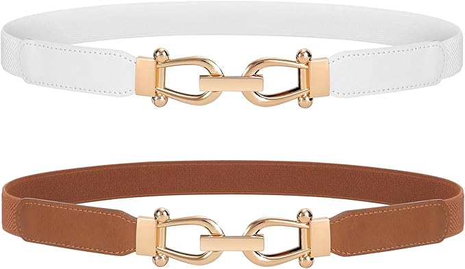 JASGOOD Women Stretchy Waist Belt Retro Elastic Skinny Belt for Ladies with Gold Buckle