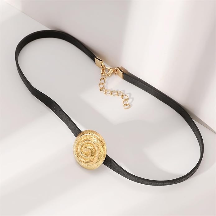 coadipress Spiral Earrings Necklace Sets for Women Geometric Round Swirl Statement Earrings Minimalist Trendy 14K Gold Plated Round Spiral Leather Necklace Bohemia Charm Jewelry