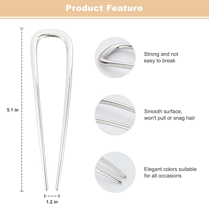 3 Pcs Metal French Hair Pins for Women Girls, U-Shaped French Twis Hair Pins for Buns, Elegant Hairstyle Accessories