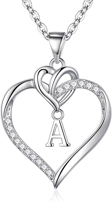 STORUP Gifts for Women Teen Girls - Heart Initial Necklaces for Women Girls, 14K-Gold-Plated Cubic Zirconia Initial A-Z Pendant Dainty Heart Necklaces for Teen Girl Jewelry Birthday Gifts