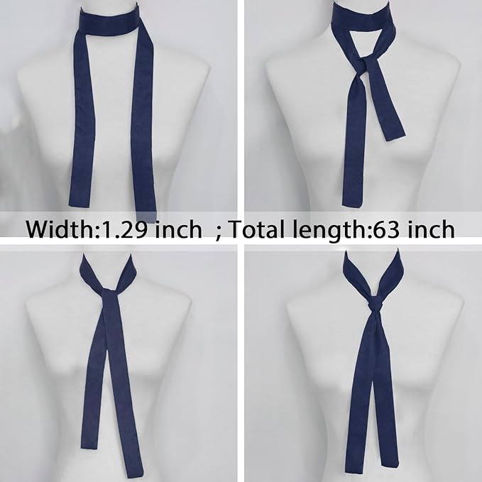 Long Satin Neckerchief Versatile Ribbon Tie Neck Scarf Solid Color Skinny Womens Tie