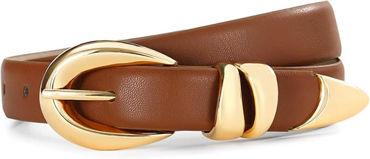 Belts for Women with Gold Buckle – Adjustable Black leather Belt for Jeans, Dress, Pants