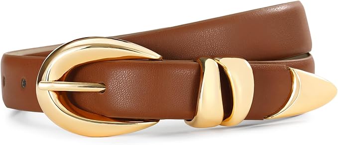 Belts for Women with Gold Buckle – Adjustable Black leather Belt for Jeans, Dress, Pants