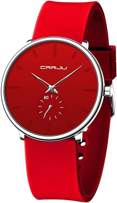 CRRJU Men’s Women Watch Casual Stylish Waterproof Quartz Unisex Wristwatches, Ultra Thin Watches for Men Women, Colorful Silicone Band