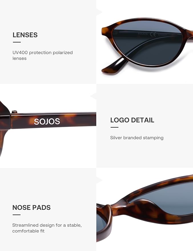 SOJOS Trendy Polarized Oval Sunglasses for Women Retro Chic 90s Shades Lightweight Sunnies SJ2656