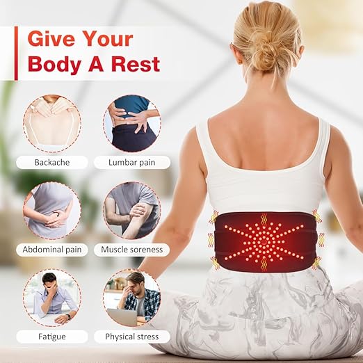 Heating Pad for Back Pain Relief, Cordless Electric Waist Belt Device with Massager, Back or Belly Heating Pad for Women and Girl