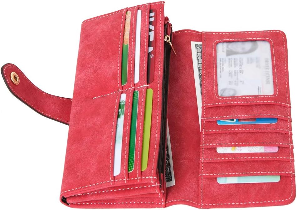 Women's Vegan Leather 17 Card Slots Card Holder Long Big Bifold Wallet