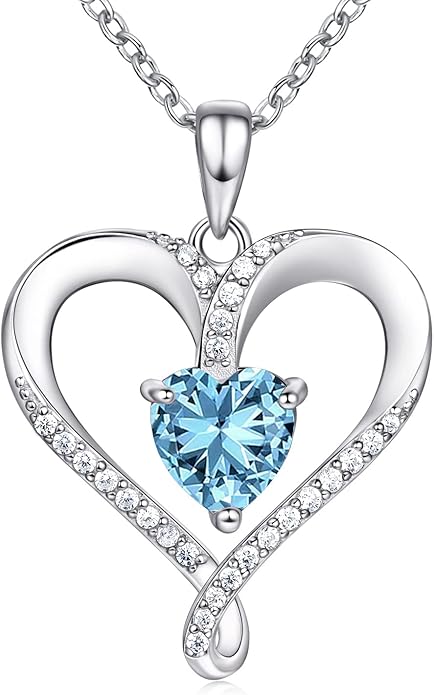 Birthstone Necklace for Women, 18K White Gold Heart Necklace Filled 925 Sterling Silver, Diamond Womens Jewelry Christmas Gifts for Women Wife