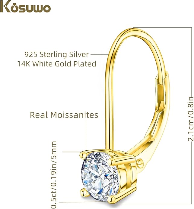 Moissanite Earrings for Women 2.0CT D Color,18K White Gold Plated Sterling Silver Dangle Earrings, Leverback Drop Earrings Jewelry for Gifts