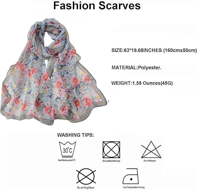 Pokeedioty Scarfs for Women Lightweight Fashion Scarves Elegant Floral Pattern Sheer Scarfs Sunscreen Shawls Wraps