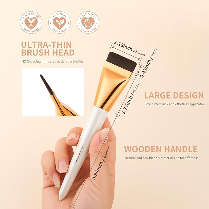 docolor Flat Foundation Brush and Makeup Spatula Set, Thin Liquid Foundation Brushes Dual Edged Spatula Brush Makeup Korean Foundation Brush for Blending, Cream, Thin Makeup Brush &Make Up Spatula