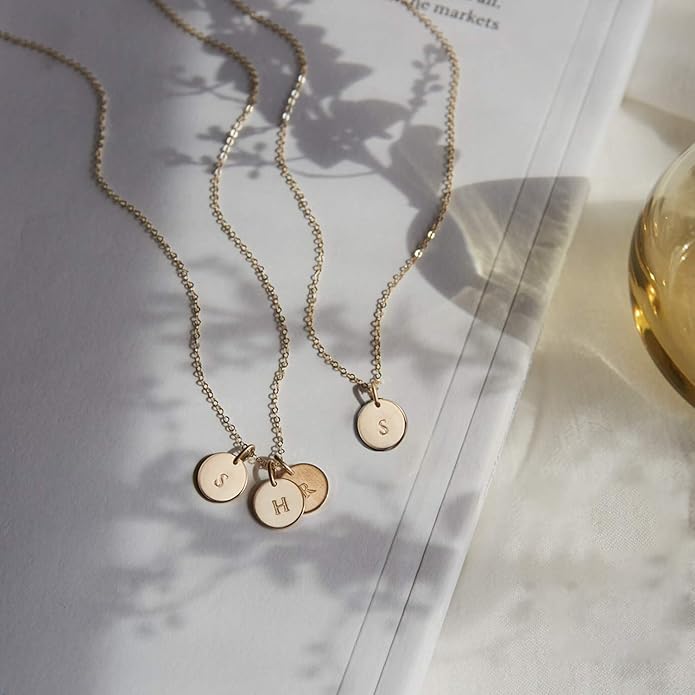 Endless Story Initial Necklaces for Women, Sterling Silver, 14K Gold Filled Custom Dainty Letter Necklace, Initial Necklace, 9mm Disc Pendant, Mom Necklace, Gift for Mom, Daughter, Grandma