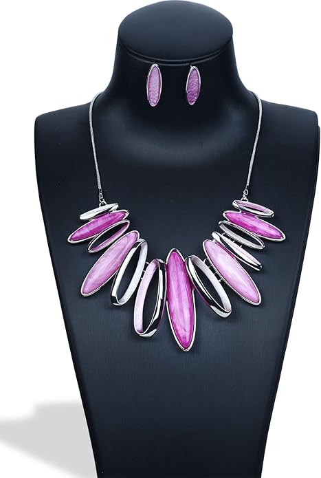 Women's Wedding Party Jewelry Enamel Leaf Rhinestone Cluster Flower Statement Necklace Dangle Earrings Set for Bridal Bridesmaids