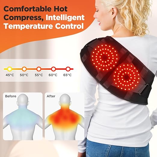 Cordless Heating Pad with Massager for Back Pain Relief, Rechargeable Red Light Therapy Belt, Lower Back Massager with 5 Heat 3 Vibration, Birthday Gifts for Dad Mom Men Women Grandpa Grandma