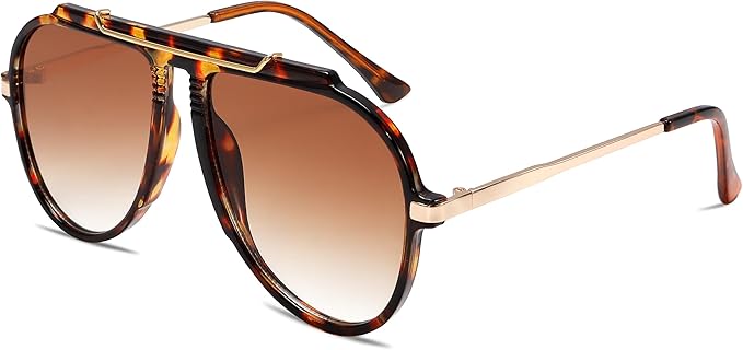 Oversized Aviator Sunglasses for Women Men 2026 70s Retro Gold Metal Sun Glasses Tangle Free Square Aviators