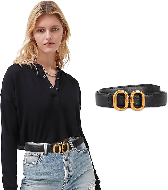 Women's Fashion Classic Metal Buckle Leather Belt with Jeans Dress