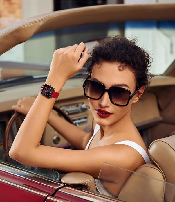 GOLDEN MAPLE Fancy Ladies Watch, Quartz Movement Watches for Women, Square Case with Leather Strap