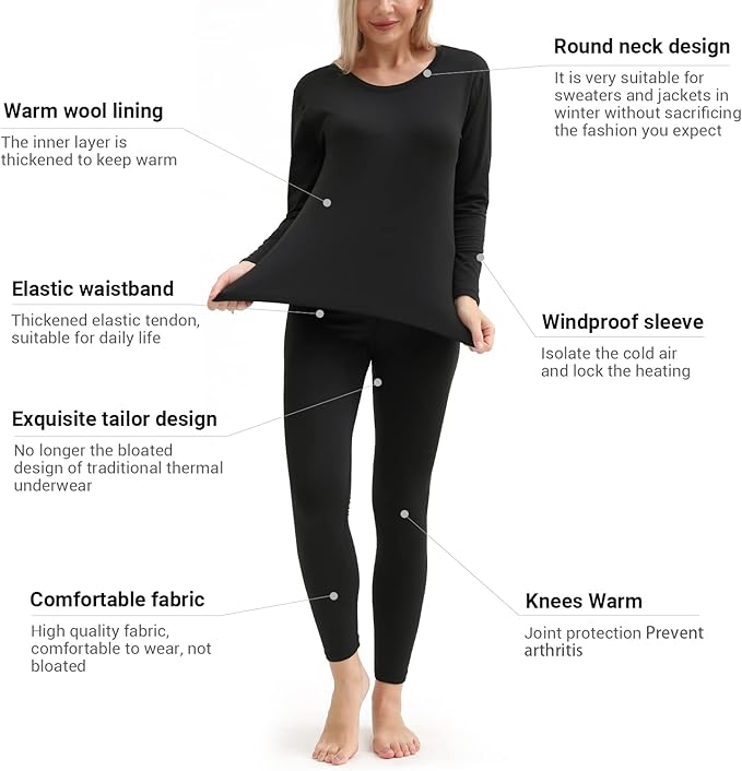 PISIQI Thermal Underwear Women Ultra-Soft Long Johns Set Base Layer Skiing Winter Warm Top & Bottom