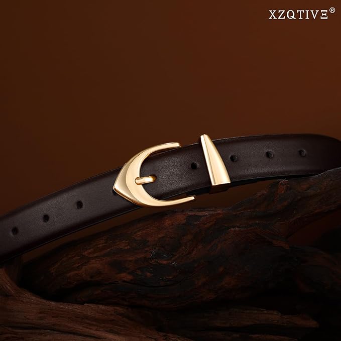 XZQTIVE Women's Leather Belts, Classic Minimalist Design For Jeans Pants Dresses, Black Belt With Gold Buckle