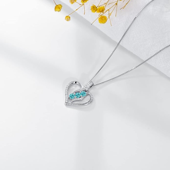 Rose Heart Birthstone Necklace for Women - Solid S925 Sterling Silver with Rose Gold Plated Infinity Symbol of Love Valentine's, Mother's Day, Anniversary, Christmas Birthday Gift for Her, Mom, Wife, or Girlfriend.