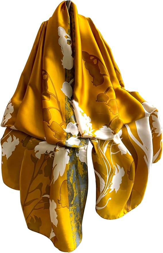 NUWEERIR Womens 100% Large Mulberry Silk Scarf Long Satin Scarf Fashion Lightweight Wraps
