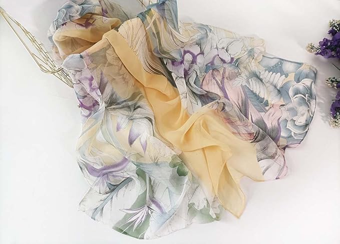 Pokeedioty Scarfs for Women Lightweight Fashion Scarves Elegant Floral Pattern Sheer Scarfs