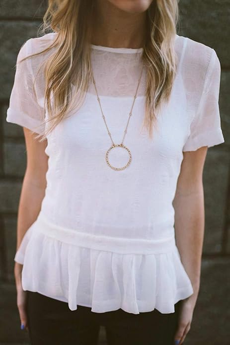 SOFYBJA 18K Gold Plated Circle Pendant Necklace Long Satellite Beaded Chain Jewelry for Women Dainty Hammered Karma Open Circle Charm Geometric Necklace