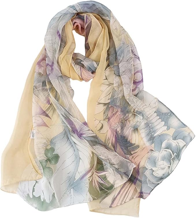 Pokeedioty Scarfs for Women Lightweight Fashion Scarves Elegant Floral Pattern Sheer Scarfs