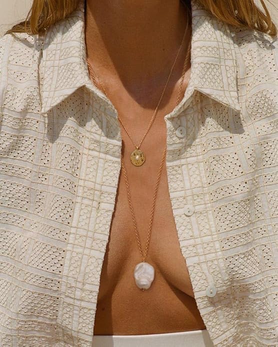 SOFYBJA 18K Gold Plated Circle Pendant Necklace Long Satellite Beaded Chain Jewelry for Women Dainty Hammered Karma Open Circle Charm Geometric Necklace
