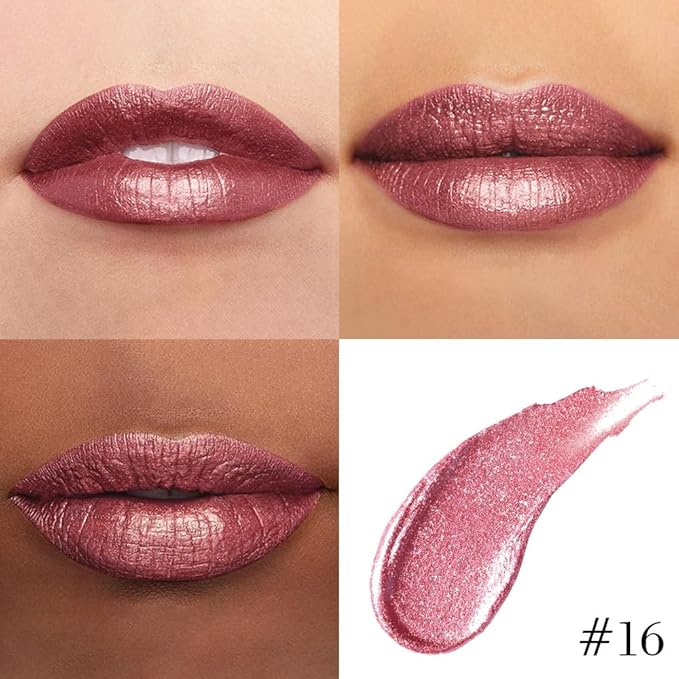 Kaely 2-in-1 Mauve Metallic Lipstick and Lip Liner Makeup, Shimmer Liquid Metallic Lipsticks for Women, Glitter Lip Gloss Stain Long Lasting Waterproof Smudge Proof 24 Hour, Vegan & Cruelty-Free, 16