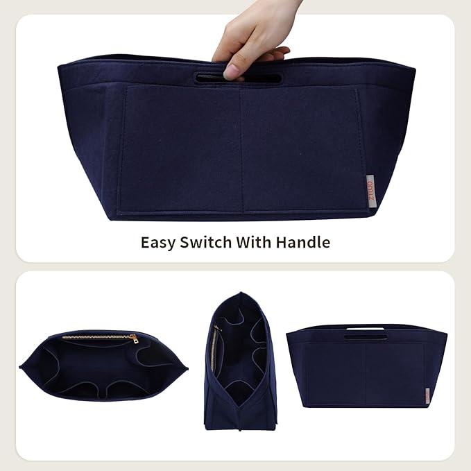 ZTUJO Purse Organizer Insert For Longchamp Le Pliage, Premium Felt Longchamp Purse Organizer Insert Small Medium Large, Tote Organizer Insert (Navy Blue, Large For Top Handle M And Shoulder Bag L)